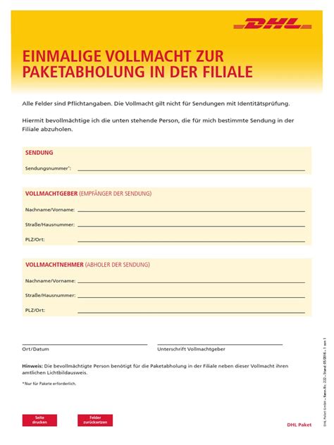 dhl paketabholzung vollmacht.